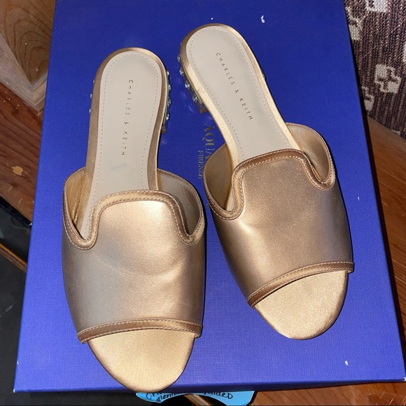 Charles & Keith Gold Embellished Sandals - Picture 1 of 4